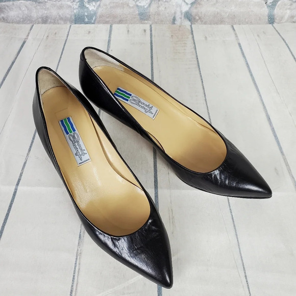 Vintage Italian Leather Kitten Heels Black Leather Pointed Toe Size 40 1/2=9-9.5 - Picture 7 of 15